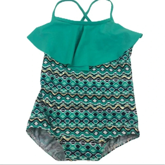 NEW LANDS’ END EUC GIRLS BATHING SUIT SUMMER SWIM GREEN CASUAL TRAVEL SIZE L 7 - Picture 1 of 7
